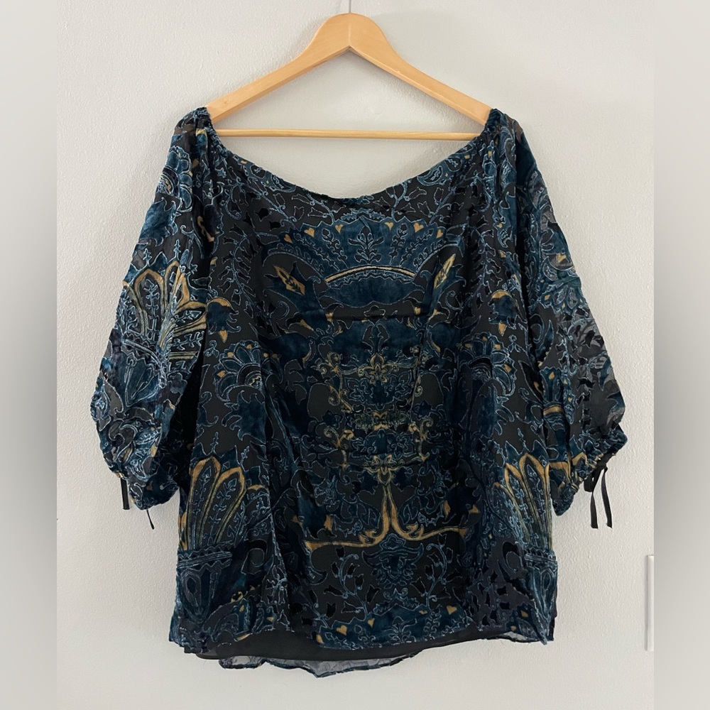 Dalia Blue and Gold Patterned Blouse - Picture 2 of 5